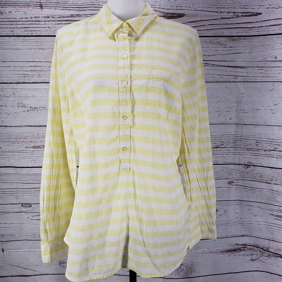 Old Navy Yellow 100%Cotton Striped Button Up Long Sleeve Top Size Large - Picture 2 of 14